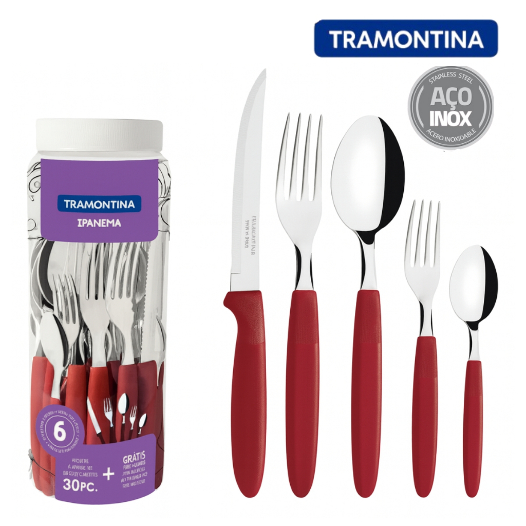 Faqueiro Inox Tramontina Ipanema Garfo Faca Colher 30 Peças + Pote Faqueiro Inox Tramontina Ipanema Garfo Faca Colher 30 Peças + Pote