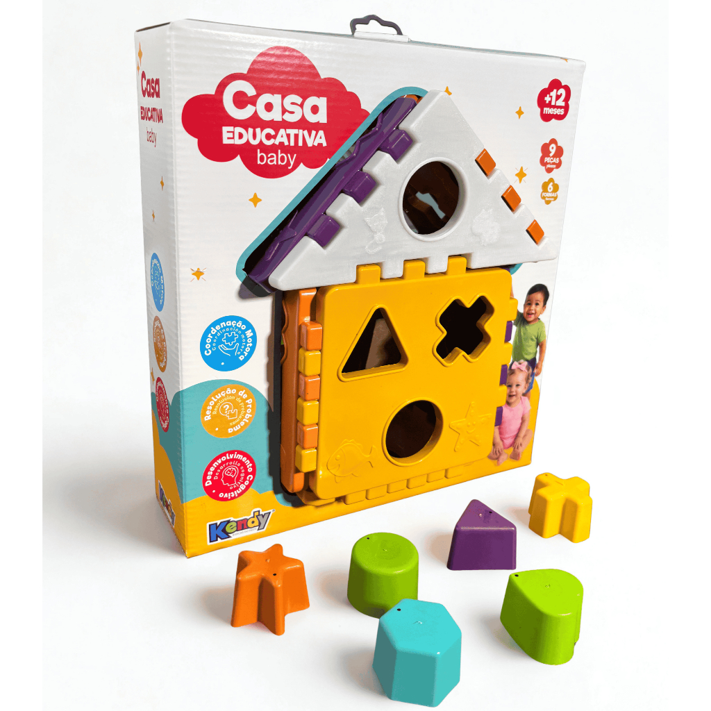 Casa Educativa Baby 9 Peças + 6 Formas | Brinquedo Educativo de Encaixe | +12 Meses | Kendy | QUEEN SHOP Casa Educativa Baby 9 Peças + 6 Formas | Brinquedo Educativo de Encaixe | +12 Meses | Kendy | QUEEN SHOP