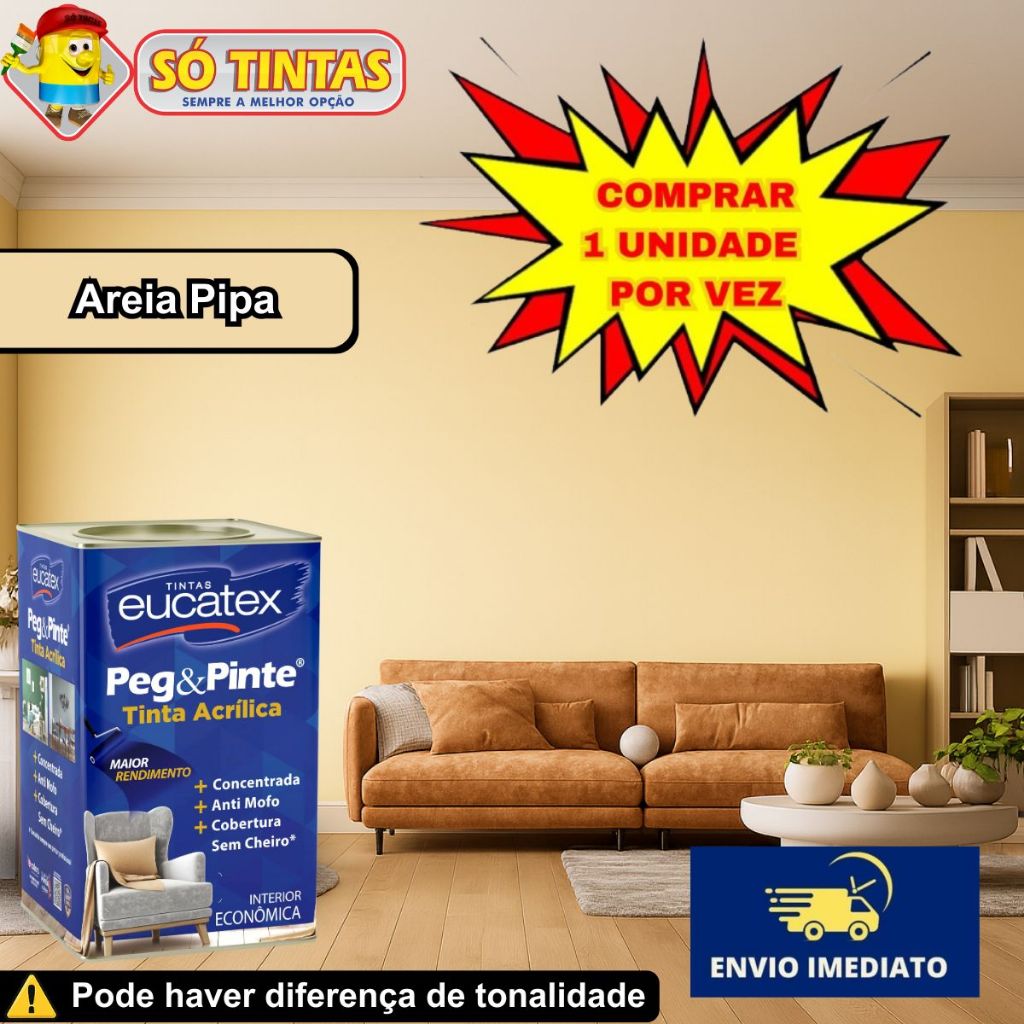 Tinta para Parede Pegue e Pinte Areia Pipa 18 Litros Acrílica Eucatex, Anti Mofo, Sem Cheiro Tinta para Parede Pegue e Pinte Areia Pipa 18 Litros Acrílica Eucatex, Anti Mofo, Sem Cheiro
