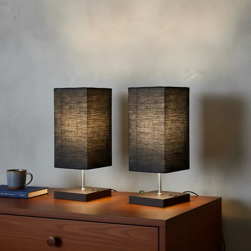 Kit 2 Abajur luminária de Mesa Quadrado Elegante Moderno Com Interruptor e Cúpula Decoração Casa Sala Quarto Escritório Kit 2 Abajur luminária de Mesa Quadrado Elegante Moderno Com Interruptor e Cúpula Decoração Casa Sala Quarto Escritório