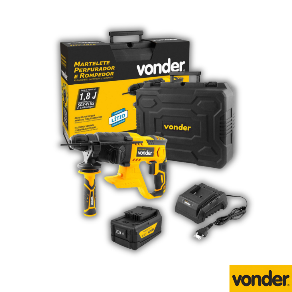 Martelete Perfurador Rompedor A Bateria Sem Fio Vonder Com Bateria e Carregador Martelete Perfurador Rompedor A Bateria Sem Fio Vonder Com Bateria e Carregador