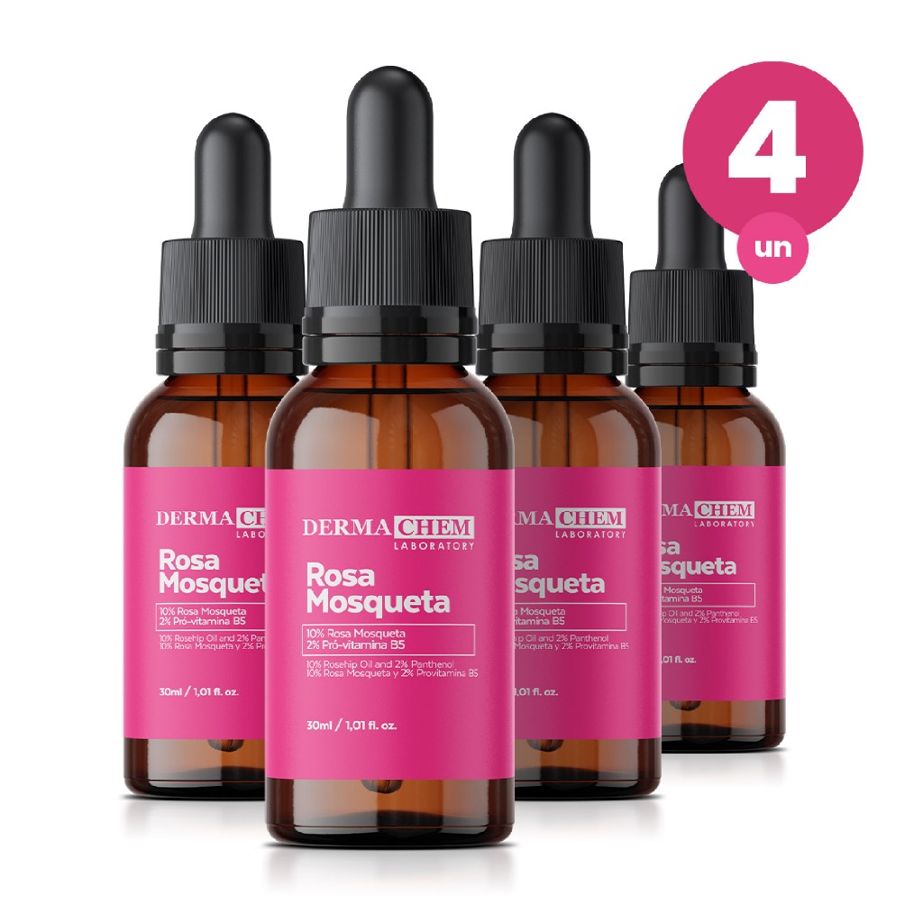 Kit 4 Sérum Facial Rosa Mosqueta 30ml Hidratação Renovação e Clareamento da Pele Dermachem Kit 4 Sérum Facial Rosa Mosqueta 30ml Hidratação Renovação e Clareamento da Pele Dermachem