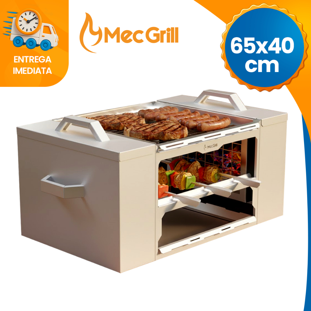 Churrasqueira Inox New Ecológica 430 Não Faz Fumaça Resistente Portátil a Carvão Durável 65×40 Churrasqueira Inox New Ecológica 430 Não Faz Fumaça Resistente Portátil a Carvão Durável 65×40