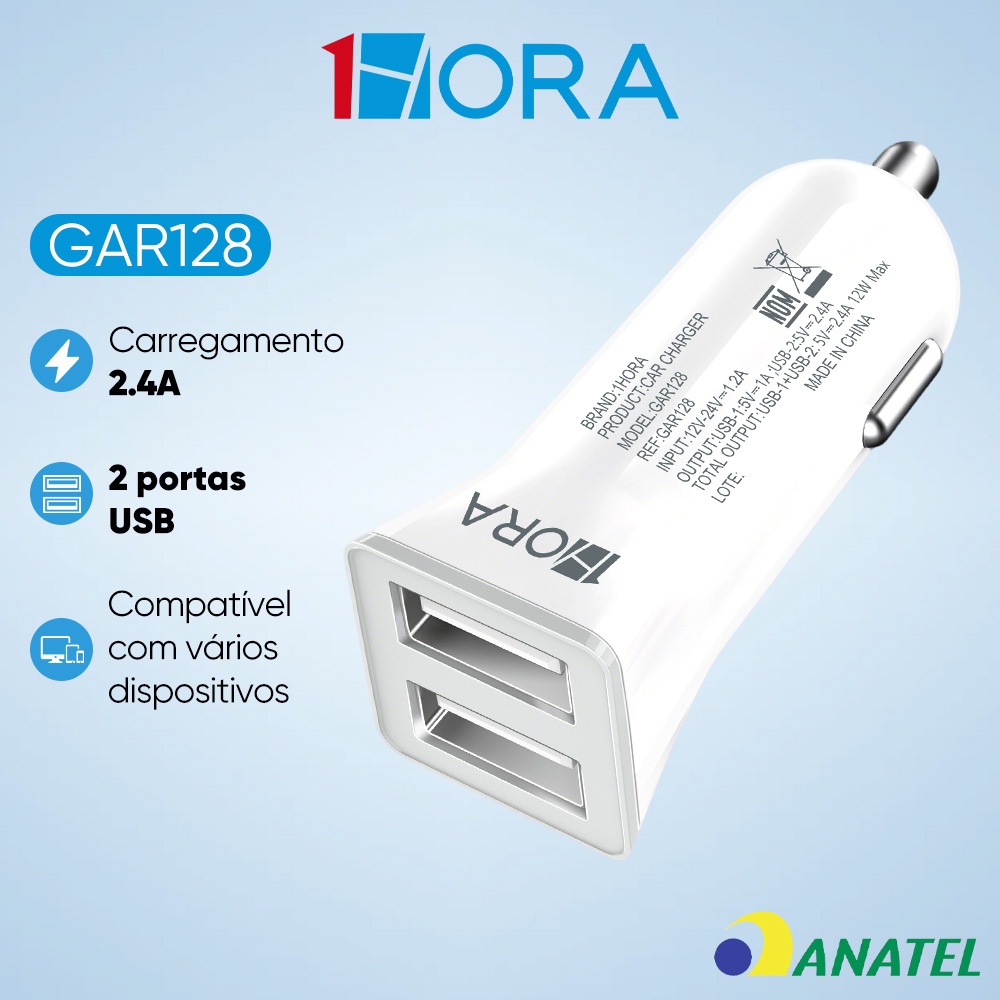 Carregador Veicular Carro Duplo Usb Cinza 38w 20w Branco Carregador Veicular Carro Duplo Usb Cinza 38w 20w Branco
