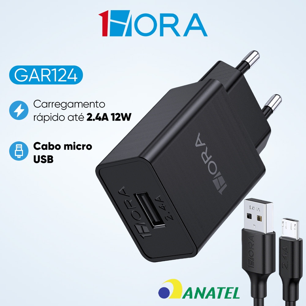 Carregador Rápido Parede Turbo + Cabo V8 Usb Micro-USB Preto Carregador Rápido Parede Turbo + Cabo V8 Usb Micro-USB Preto