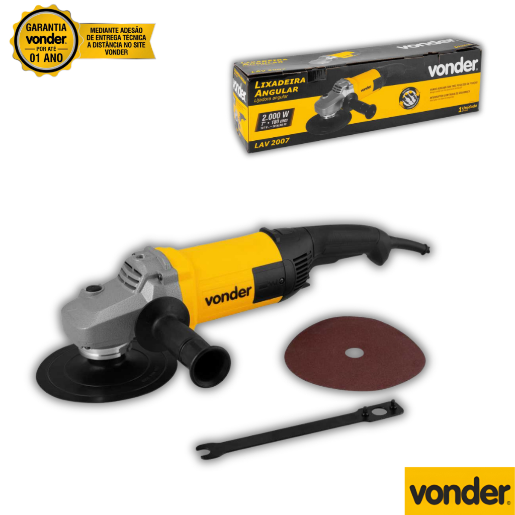 Lixadeira Angular Vonder LAV2007 7″ 2000W Para Acabamento Profissional Lixadeira Angular Vonder LAV2007 7″ 2000W Para Acabamento Profissional