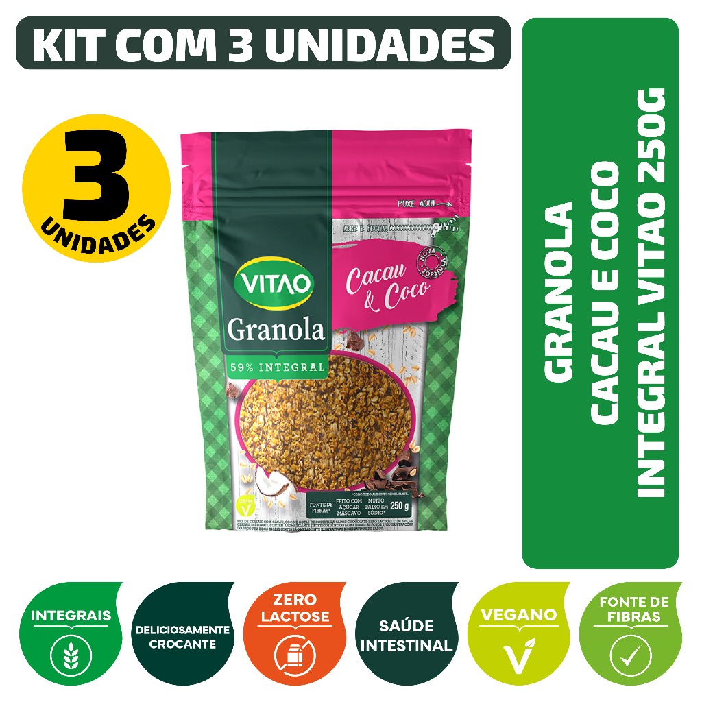 Kit Granola Cacau E Coco Integral Vitao 250G – 3 Unidades Kit Granola Cacau E Coco Integral Vitao 250G – 3 Unidades