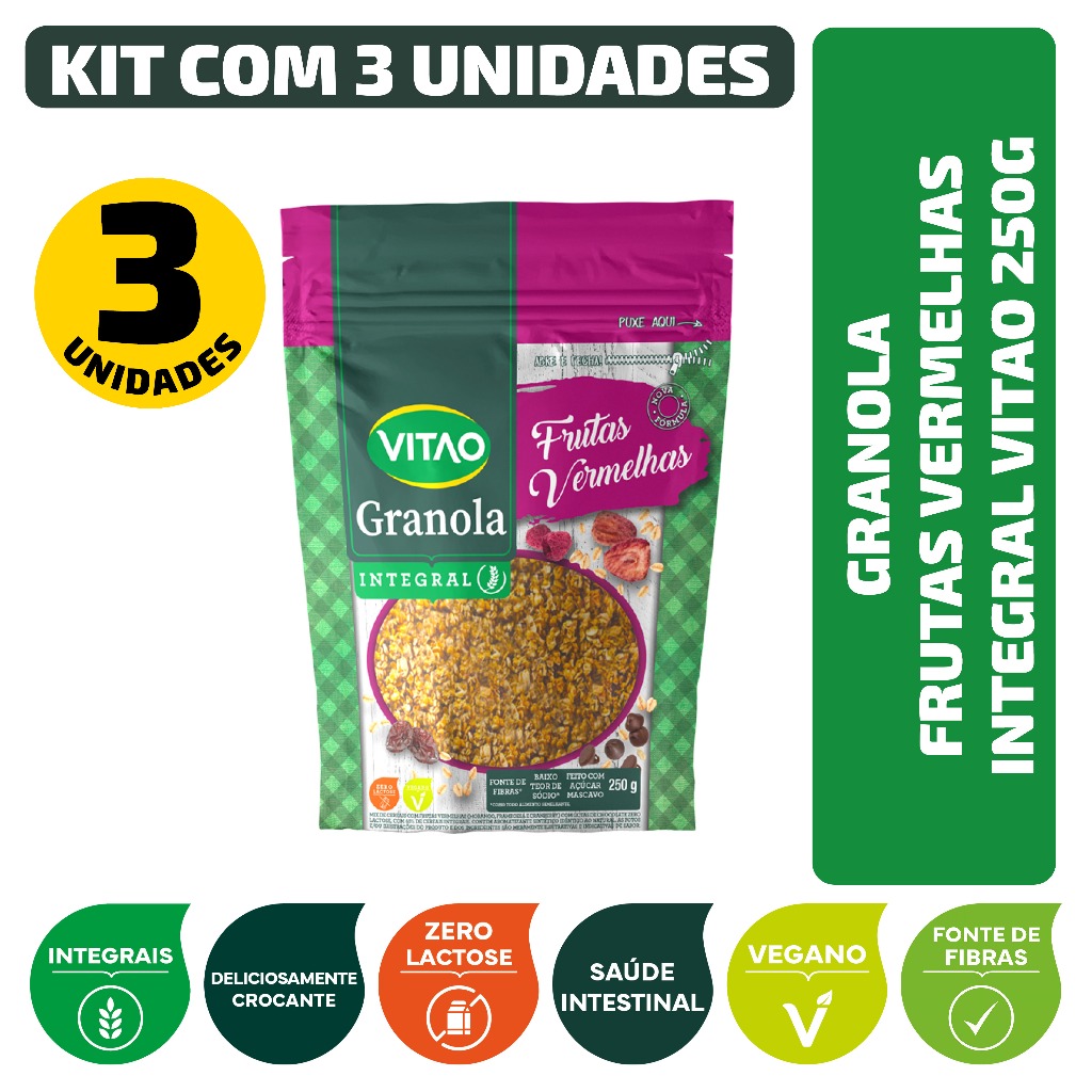 Kit Granola Frutas Vermelhas Integral Vitao 250G – 3 Unidades Kit Granola Frutas Vermelhas Integral Vitao 250G – 3 Unidades
