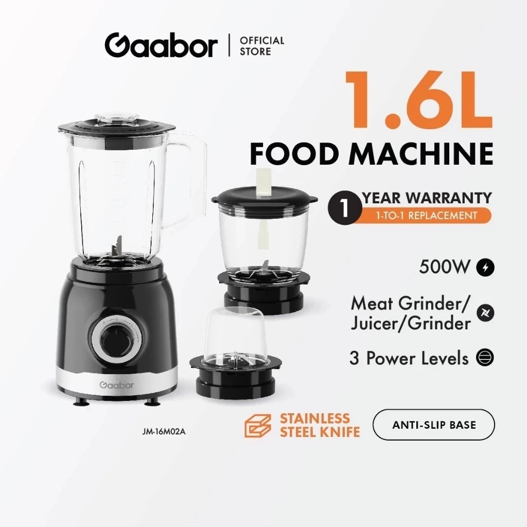 Gaabor Processador de Alimentos 1,6L com Motor Potente 500W, Inclui Moedor de Carne e Liquidificador JM-16M02A