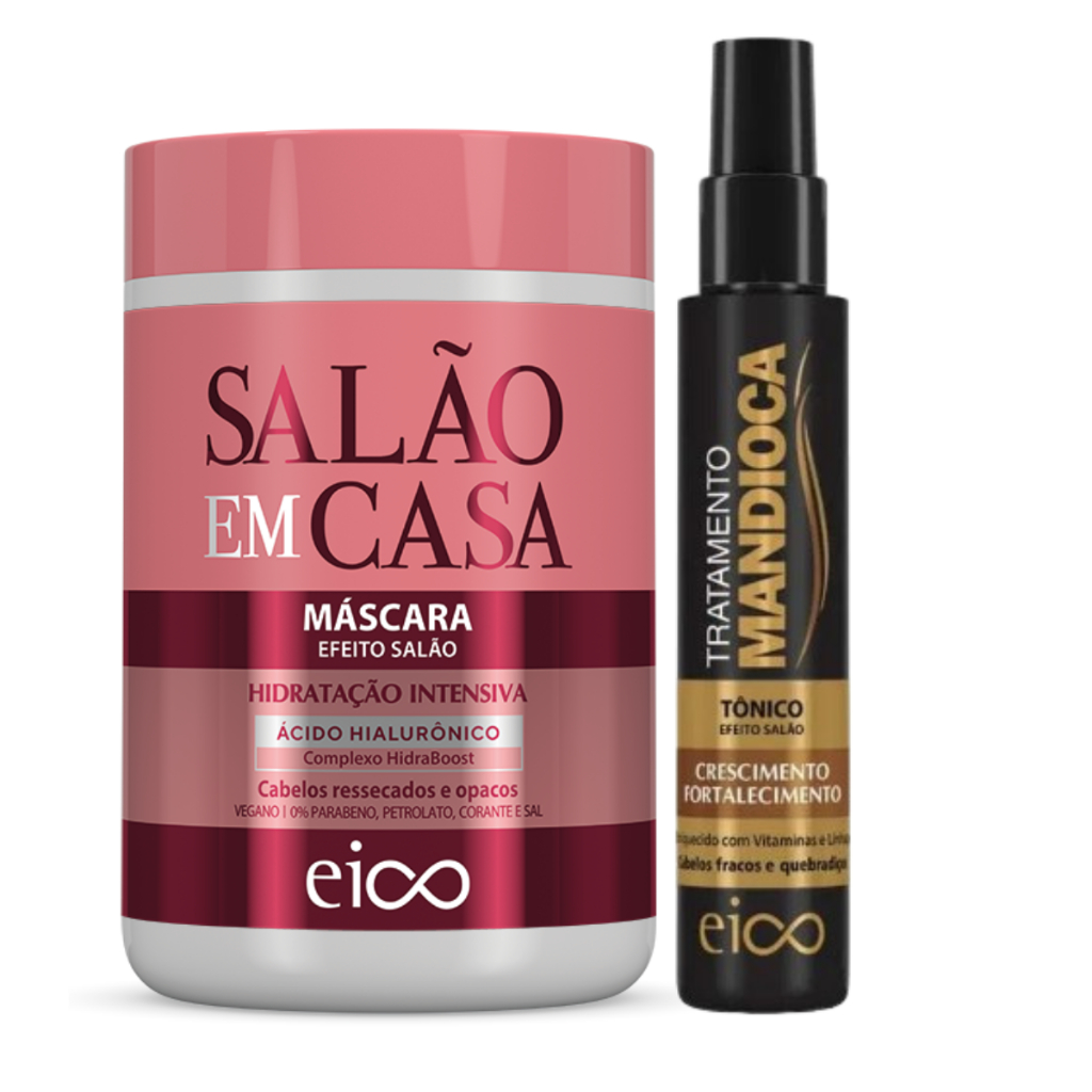 Eico Máscara Salão Em Casa Hidratação Intensiva 1Kg e Tônico Capilar Crescimento Mandioca 120ml Eico Máscara Salão Em Casa Hidratação Intensiva 1Kg e Tônico Capilar Crescimento Mandioca 120ml