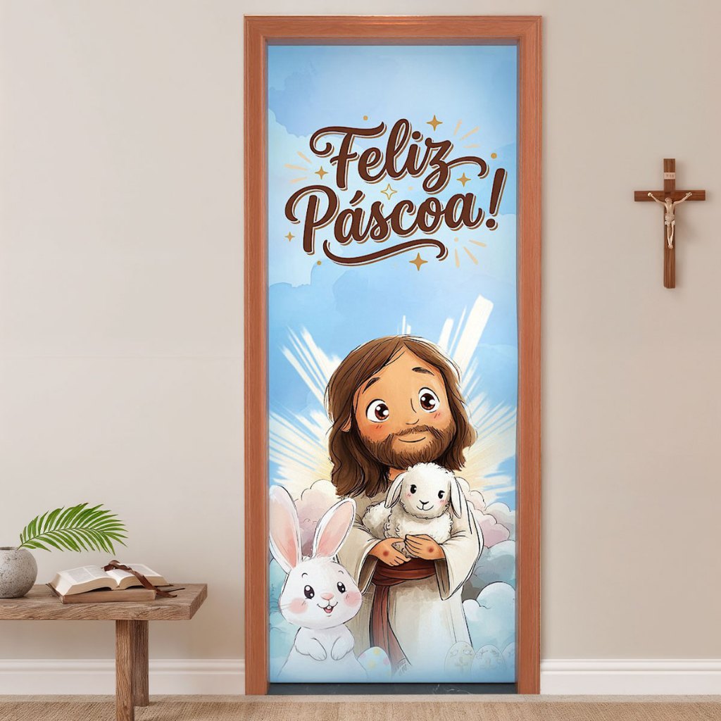 Capa de Porta Feliz Páscoa Decoração Em Tecido 0,80×2,10m Sublimado Veste Fácil Capa de Porta Feliz Páscoa Decoração Em Tecido 0,80×2,10m Sublimado Veste Fácil