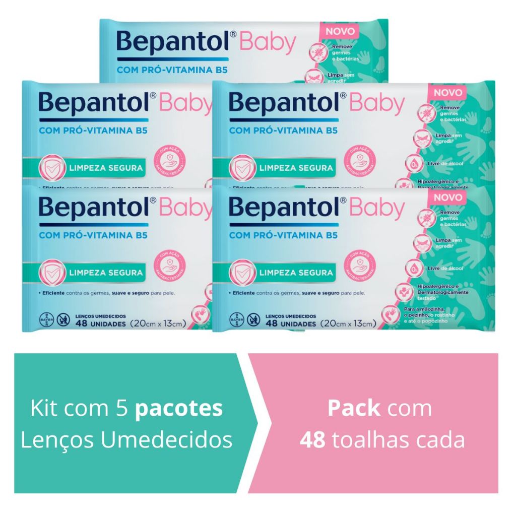 Kit 5 Lenços Umedecidos Proteção Antibac 48un cada Bepantol Kit 5 Lenços Umedecidos Proteção Antibac 48un cada Bepantol