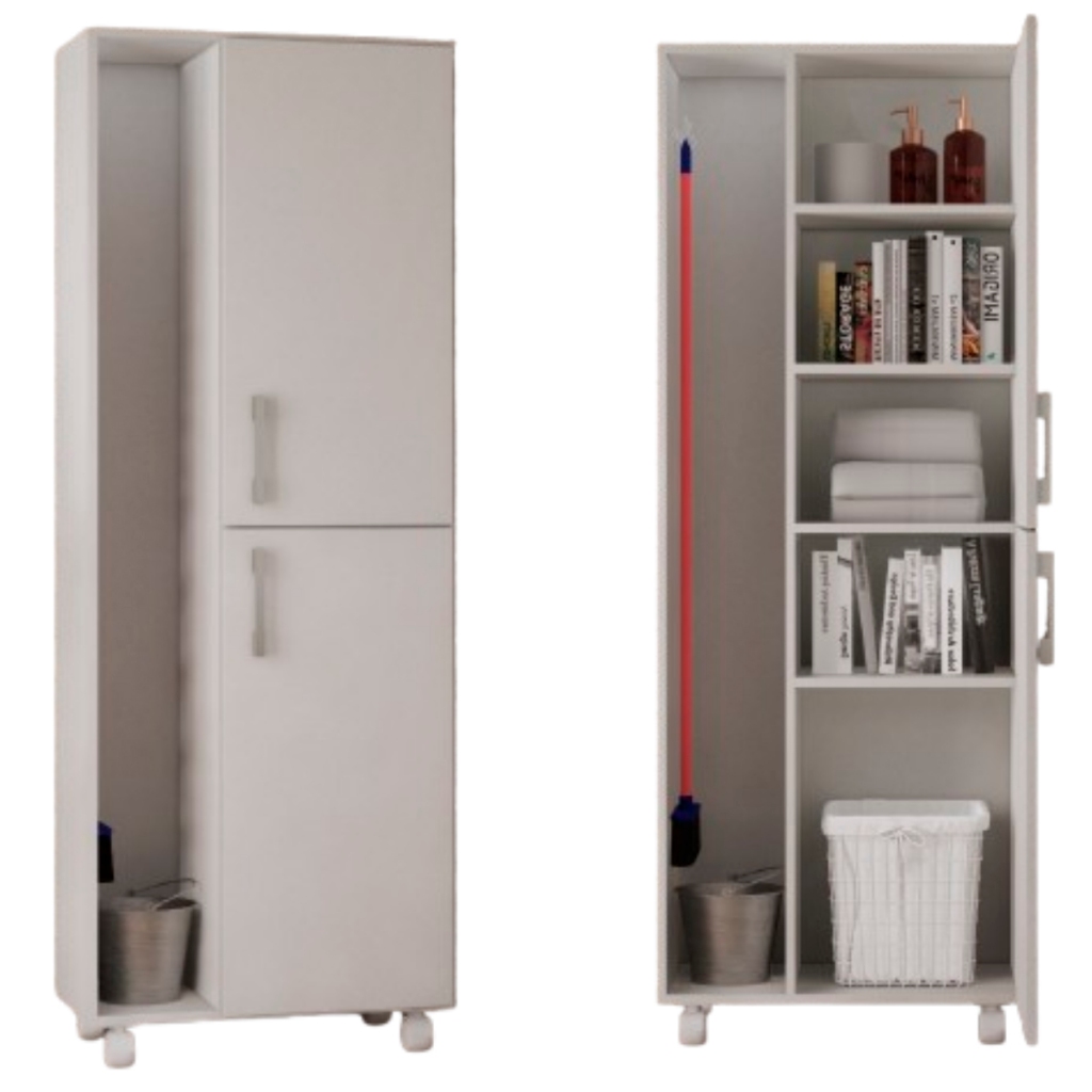 Armário Vertical Multiuso para Produtos de Limpeza com Rodinhas Porta Vassoura Prático e Resistente Armário Vertical Multiuso para Produtos de Limpeza com Rodinhas Porta Vassoura Prático e Resistente