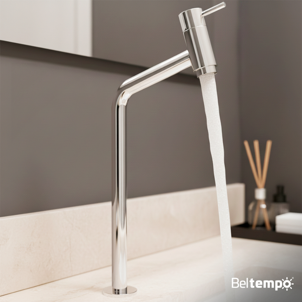 Torneira Banheiro Lavabo Bica Alta Bancada Inox Link 45° Beltempo Torneira Banheiro Lavabo Bica Alta Bancada Inox Link 45° Beltempo