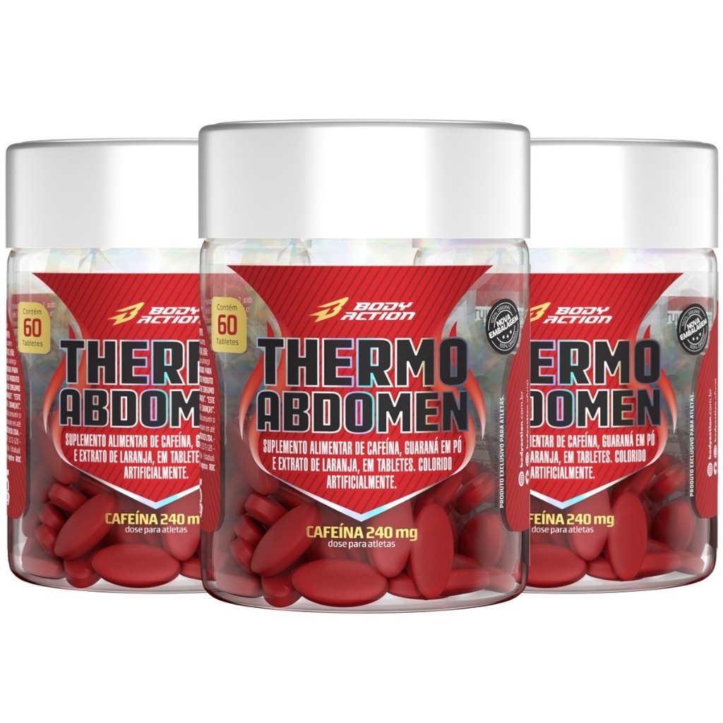 Kit 3x Thermo Abdomen Termogênico Cafeína Guaraná 180 Comp Bodyaction Kit 3x Thermo Abdomen Termogênico Cafeína Guaraná 180 Comp Bodyaction
