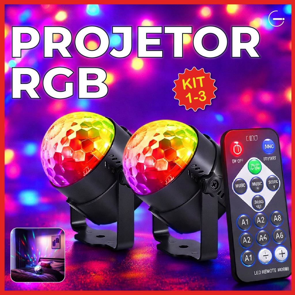 Globo de Luz Led RGB Com Efeito com Controle Remoto e Modos de Luzes Projetor de Luz Globo de Luz Led RGB Com Efeito com Controle Remoto e Modos de Luzes Projetor de Luz