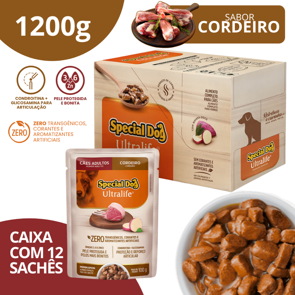 Caixa Sachê Adultos Cordeiro 100g – Special Dog Ultralife