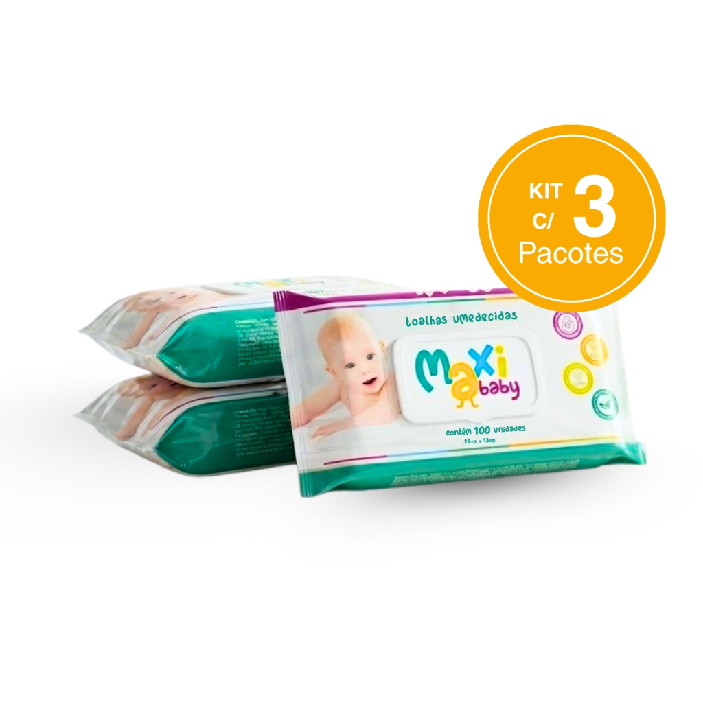 Kit com 3 Toalhas lenços Umedecidos Hipoalergênico 100un Cada Maxi Baby Kit com 3 Toalhas lenços Umedecidos Hipoalergênico 100un Cada Maxi Baby