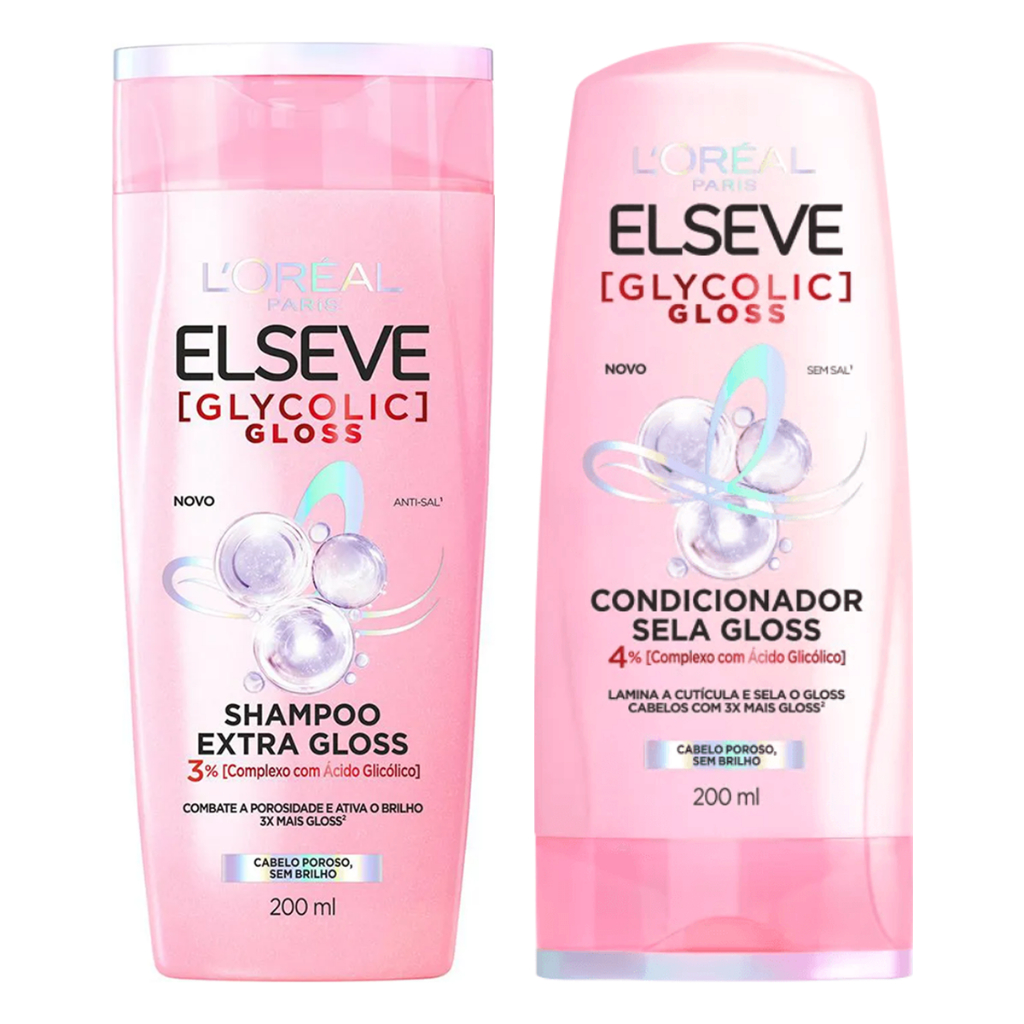 Kit Shampoo Extra Gloss + Condicionador Sela Gloss Elseve Glycolic Gloss 200ml Cada Kit Shampoo Extra Gloss + Condicionador Sela Gloss Elseve Glycolic Gloss 200ml Cada