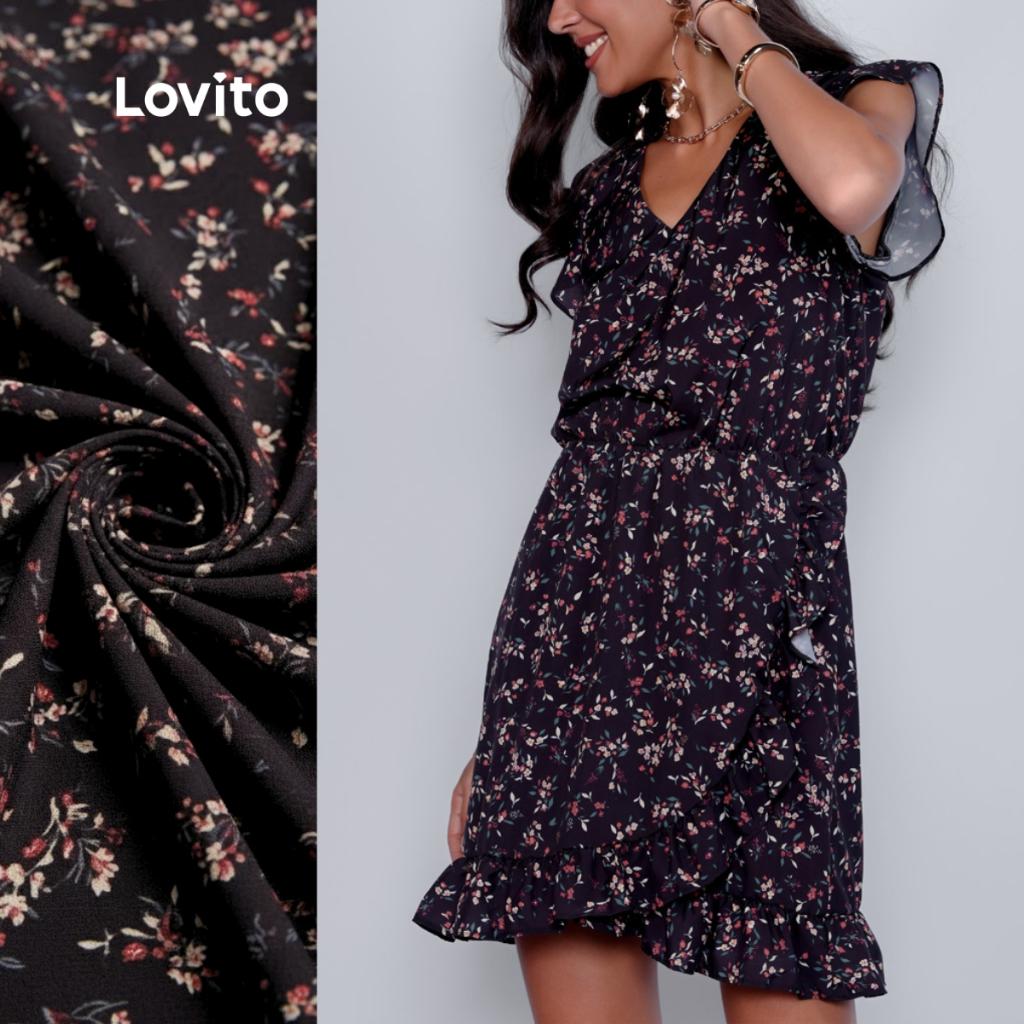 Lovito Vestido Feminino Transpassado Romântico Estampa Floral BRDRB1335BRL1365 Lovito Vestido Feminino Transpassado Romântico Estampa Floral BRDRB1335BRL1365