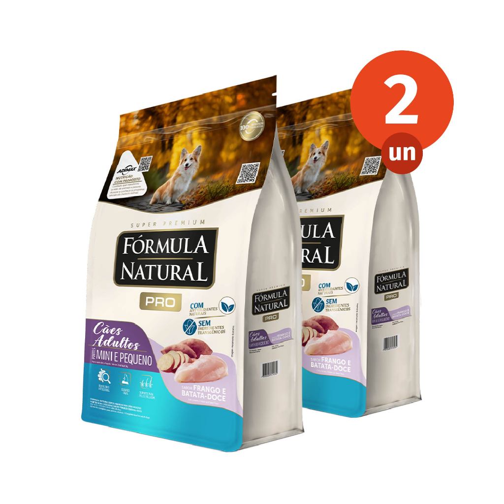 Kit 2 Ração Fórmula Natural Pro Cães Adultos Porte Mini e Pequeno 2,5kg Adimax Total de 5kg Kit 2 Ração Fórmula Natural Pro Cães Adultos Porte Mini e Pequeno 2,5kg Adimax Total de 5kg