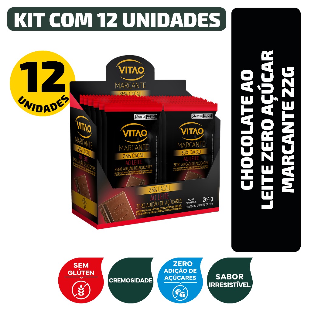 Kit Chocolate Ao Leite Zero Açúcar Marcante 22G – 12 Unidades Kit Chocolate Ao Leite Zero Açúcar Marcante 22G – 12 Unidades