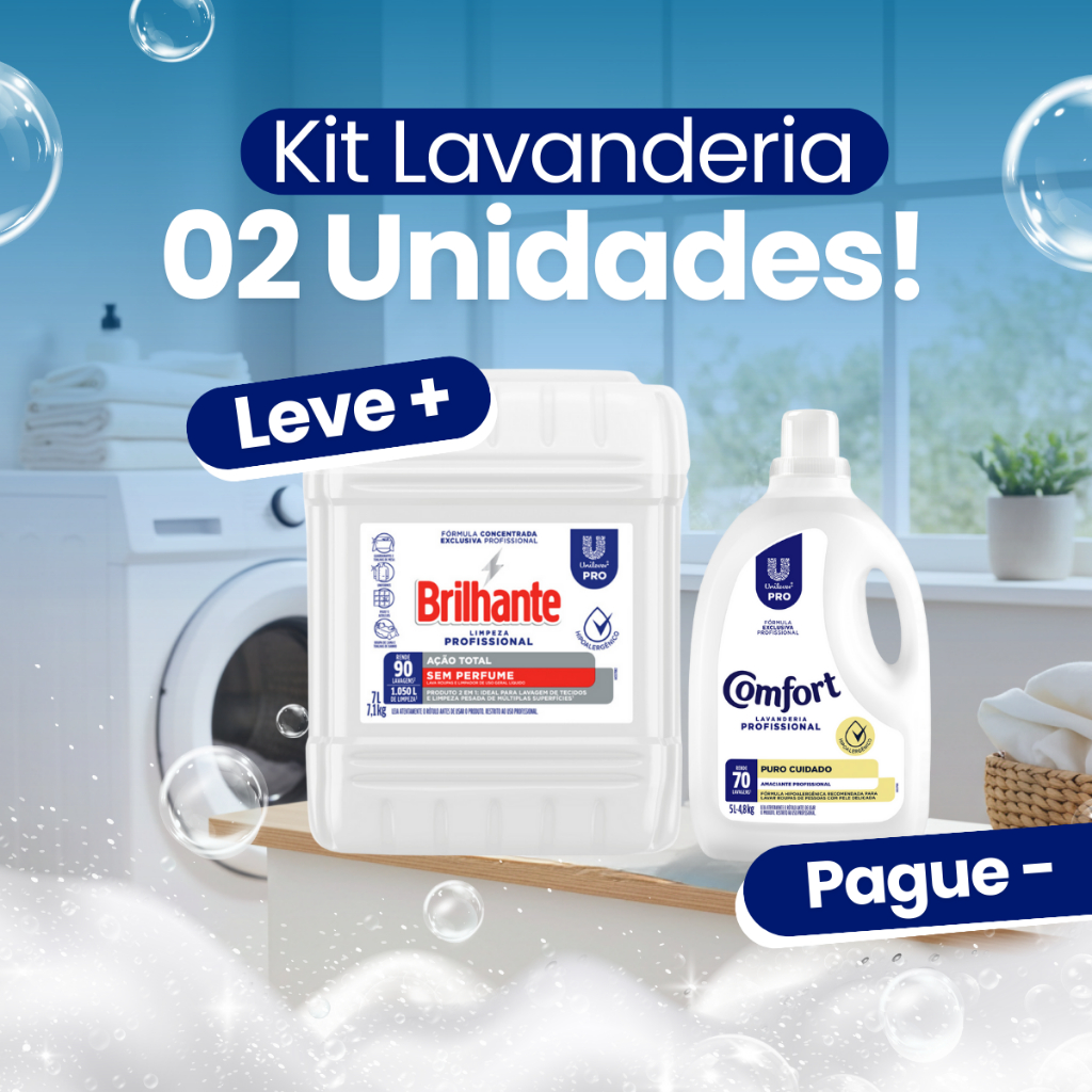 Kit Lava Roupas Sem Perfume Brilhante + Amaciante Puro Cuidado Comfort Kit Lava Roupas Sem Perfume Brilhante + Amaciante Puro Cuidado Comfort
