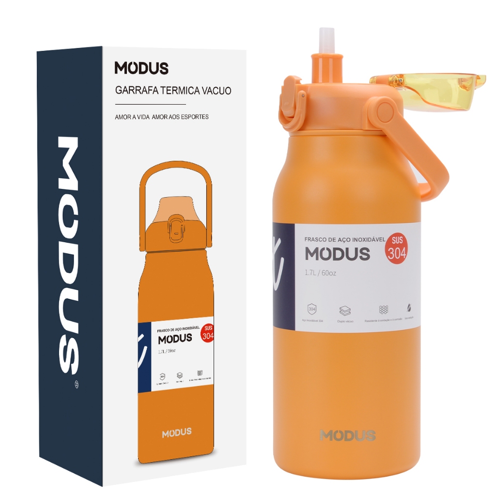 MODUS Garrafa Térmica de Viagem Inox 1700ml Água Com Canudo MODUS Garrafa Térmica de Viagem Inox 1700ml Água Com Canudo