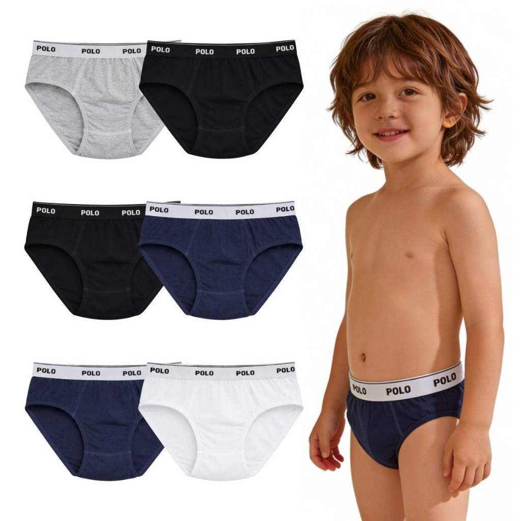 Kit 6 Cuecas Slip Polo Cotton Kids Infantil 100% Algodão Forro Duplo Confortável Kit 6 Cuecas Slip Polo Cotton Kids Infantil 100% Algodão Forro Duplo Confortável