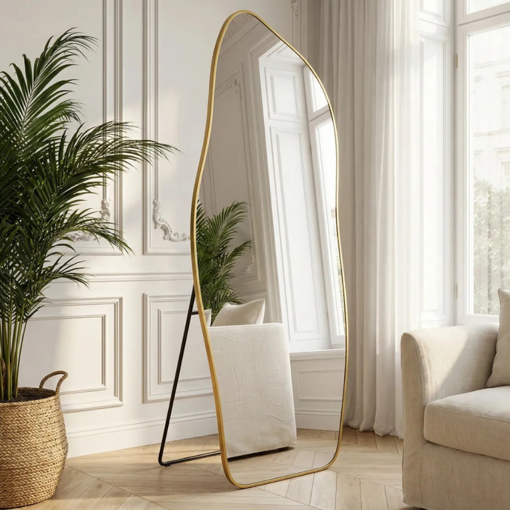 Espelho Lopazzi Corpo Inteiro Orgânico 170x70cm Flame Retangular Oval Base Reta Dourado Com Suporte de Chão Espelho Lopazzi Corpo Inteiro Orgânico 170x70cm Flame Retangular Oval Base Reta Dourado Com Suporte de Chão