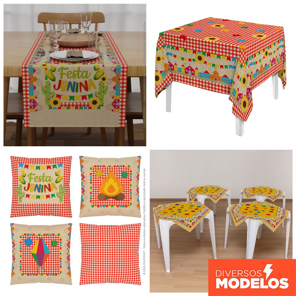 Decoração Para Festa Junina: Toalha de Mesa e Capa de Almofada Arraiá Xadrez Sublimada Em Tecido Decoração Para Festa Junina: Toalha de Mesa e Capa de Almofada Arraiá Xadrez Sublimada Em Tecido