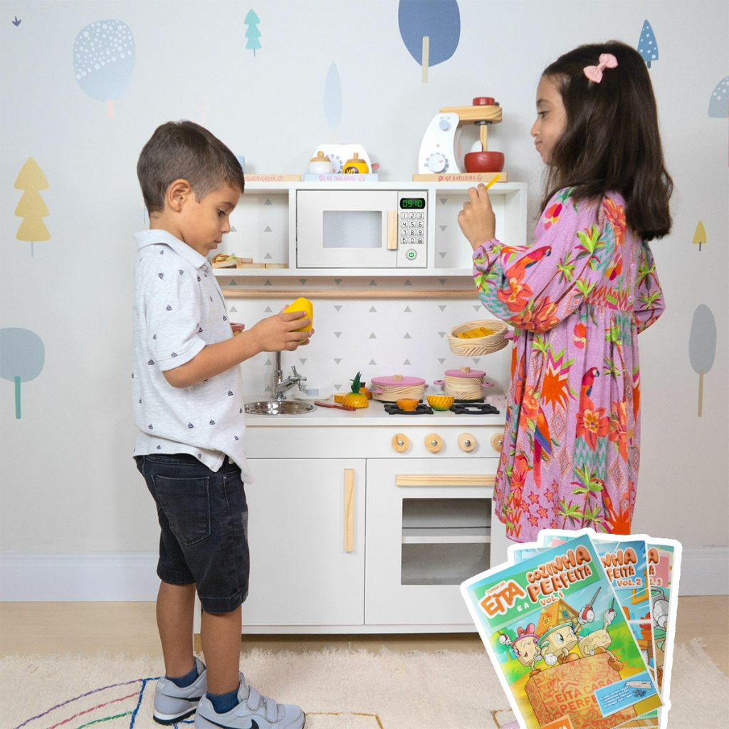 Cozinha Infantil Pia Fogão Microondas Madeira Branco Faz de Conta Chef Brinquedo Pedagógico Criança Kit Livro Educativo Cozinha Infantil Pia Fogão Microondas Madeira Branco Faz de Conta Chef Brinquedo Pedagógico Criança Kit Livro Educativo
