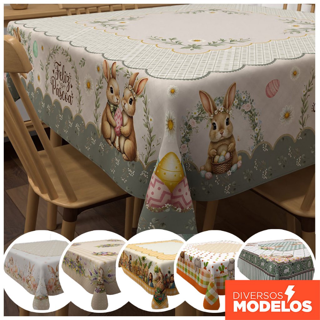Toalha de Mesa Quadrada Decorativa de Páscoa Mesa Posta para 4 Lugares 1,40×1,40m Toalha de Mesa Quadrada Decorativa de Páscoa Mesa Posta para 4 Lugares 1,40×1,40m