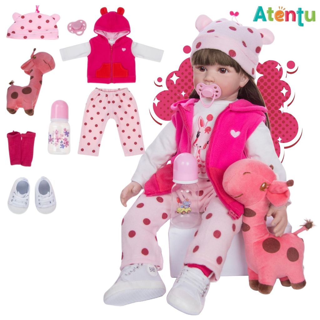 Boneca Infantil Bebê Reborn Realista Menina com Acessórios Girafinha Boneca Infantil Bebê Reborn Realista Menina com Acessórios Girafinha