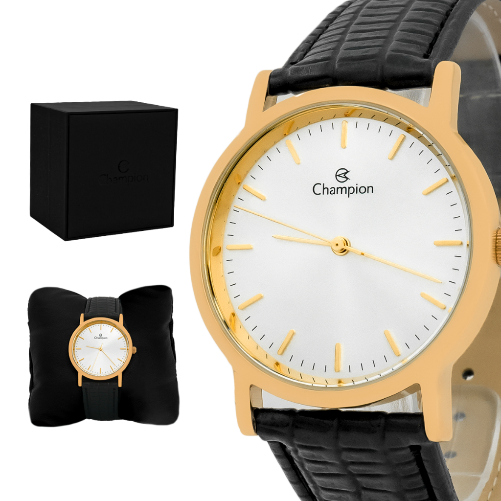 Relógio Champion Masculino Dourado Pulseira Couro Ch22608m Relógio Champion Masculino Dourado Pulseira Couro Ch22608m