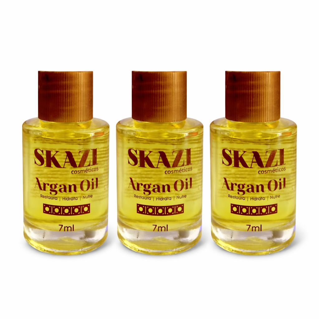 Kit 3 Óleos de Argan Skazi 7ml – Proteção Térmica, Anti-Frizz, Brilho Intenso – Vegano | Envio Imediato Kit 3 Óleos de Argan Skazi 7ml – Proteção Térmica, Anti-Frizz, Brilho Intenso – Vegano | Envio Imediato