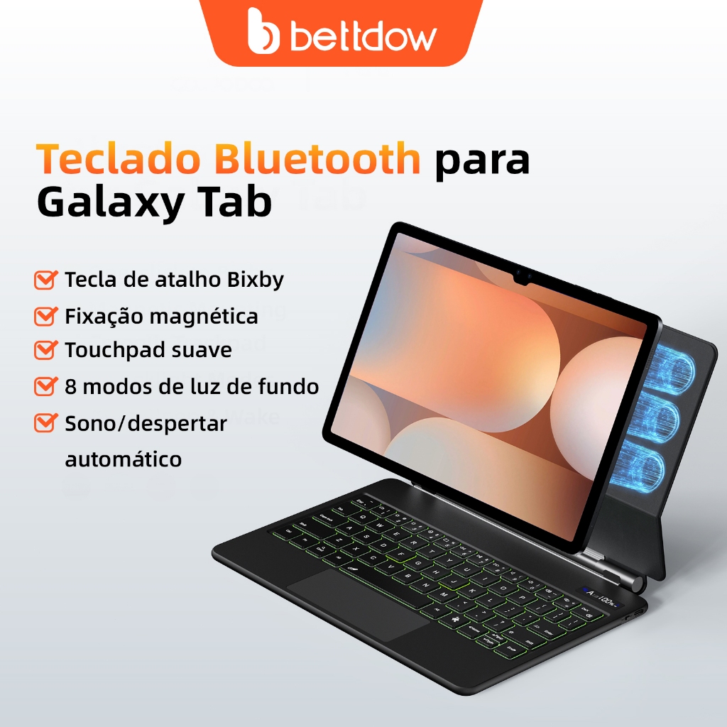 tablet não incluso Teclado BETTDOW para Samsung Tab S6 S7-S9FE 11 polegadas Teclado magnético suspenso com suporte para tablet não incluso Teclado BETTDOW para Samsung Tab S6 S7-S9FE 11 polegadas Teclado magnético suspenso com suporte para