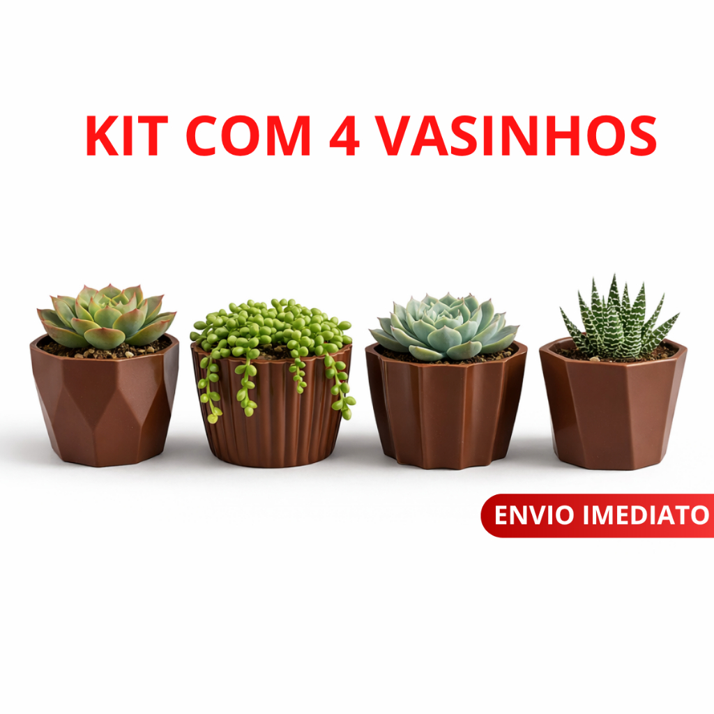 Kit 4 Mini Vasinhos cachepot Decorativos para suculentas, Cactus e Plantas Artificiais 5,8×7