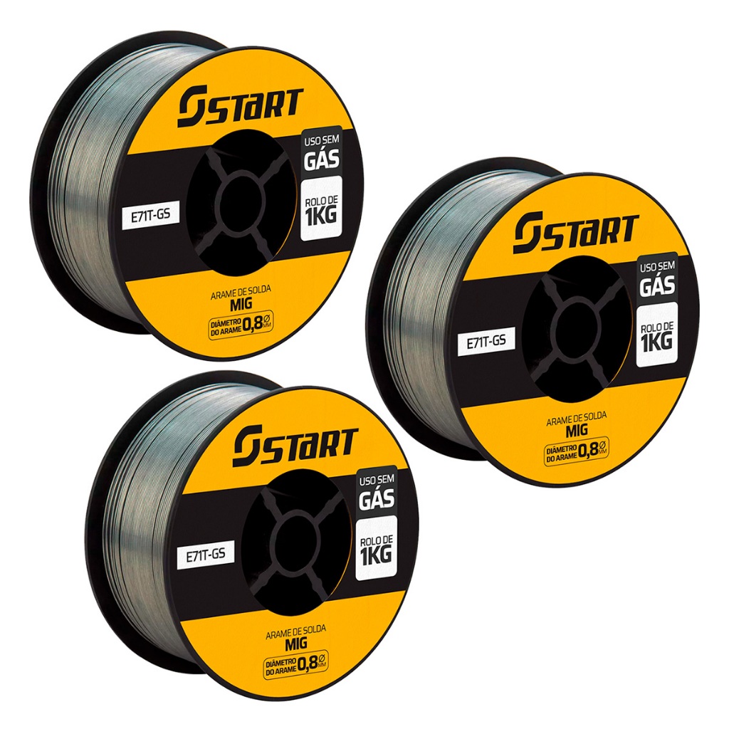Kit 3 Rolos De Arame P/ Máquina De Solda Mig 0.8 E71T-GS Start Sem Gás 1kg Cada Kit 3 Rolos De Arame P/ Máquina De Solda Mig 0.8 E71T-GS Start Sem Gás 1kg Cada