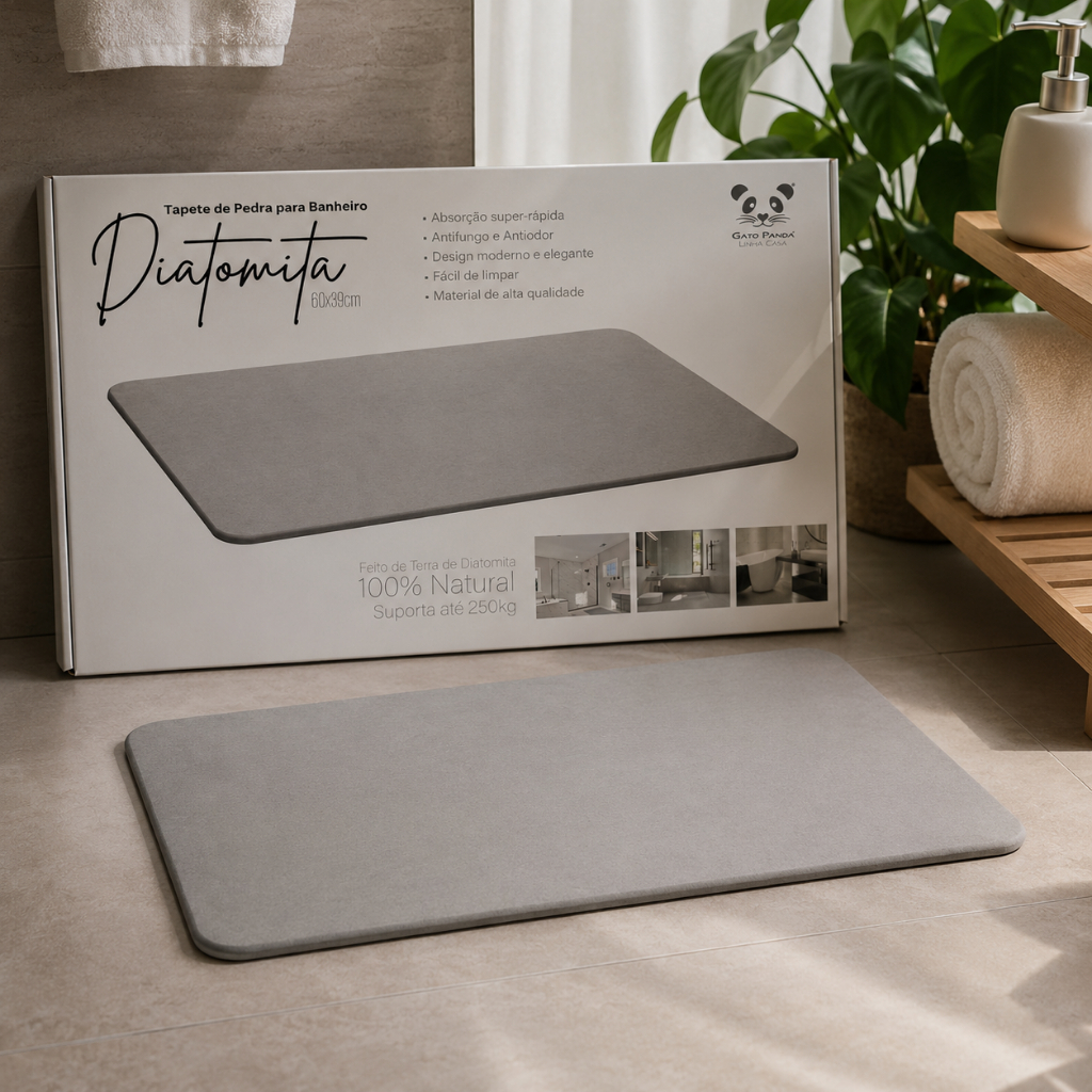 Tapete de Pedra Diatomita para Banheiro Cinza 60cm x 39cm – Gato Panda Tapete de Pedra Diatomita para Banheiro Cinza 60cm x 39cm – Gato Panda