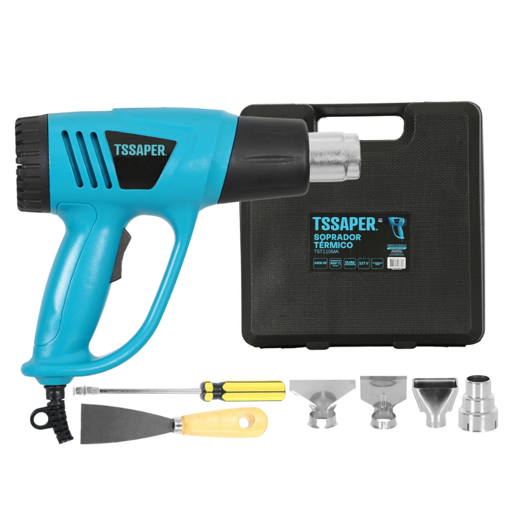 Soprador térmico 2000w 2 velocidades com Maleta e Acessórios Tssaper Soprador térmico 2000w 2 velocidades com Maleta e Acessórios Tssaper