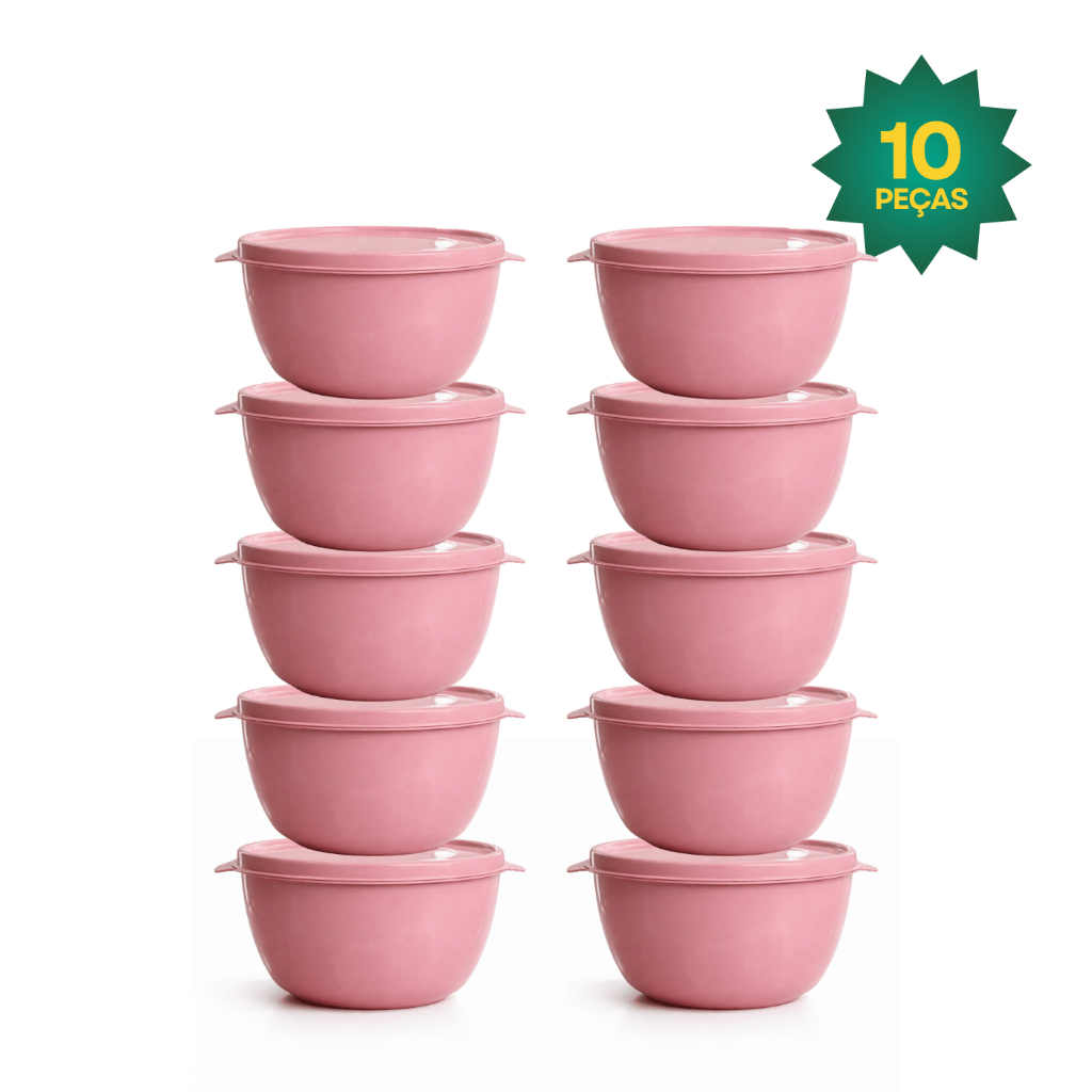 Kit 10 Potes de Plástico Redondo Hermético 500ml