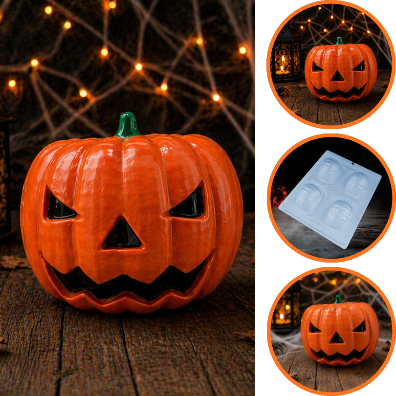 1~5 Forma BWB Com Silicone (3 partes) Para Chocolate Cód. 10035 – Abóbora Halloween Média. (CHOCO)