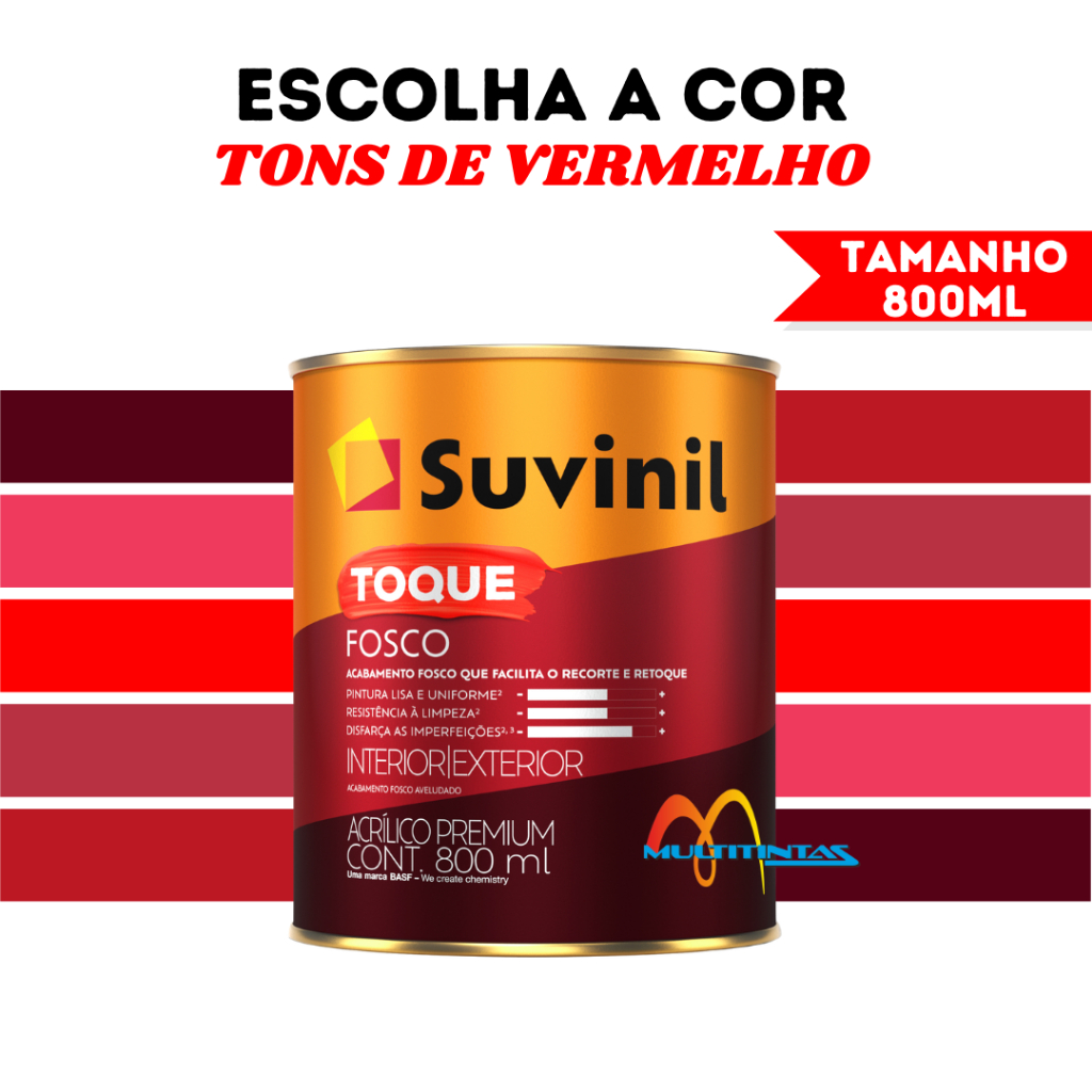 Tinta Acrílica Fosco 800ml Tons De Vermelho Parede Toque Fosco Suvinil Tinta Acrílica Fosco 800ml Tons De Vermelho Parede Toque Fosco Suvinil
