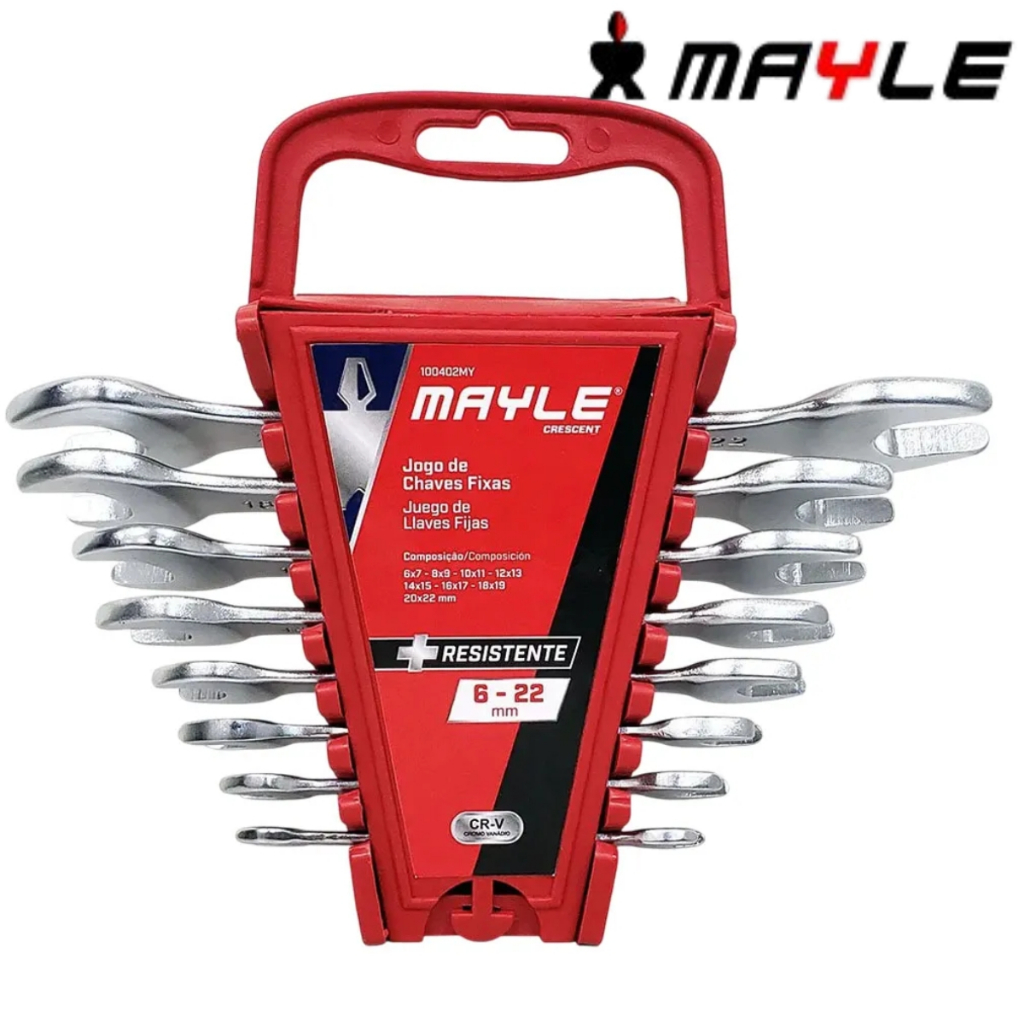 Jogo Chave Fixa Mayle 6 a 22mm 100402MY 8 Peças Cromo Jogo Chave Fixa Mayle 6 a 22mm 100402MY 8 Peças Cromo