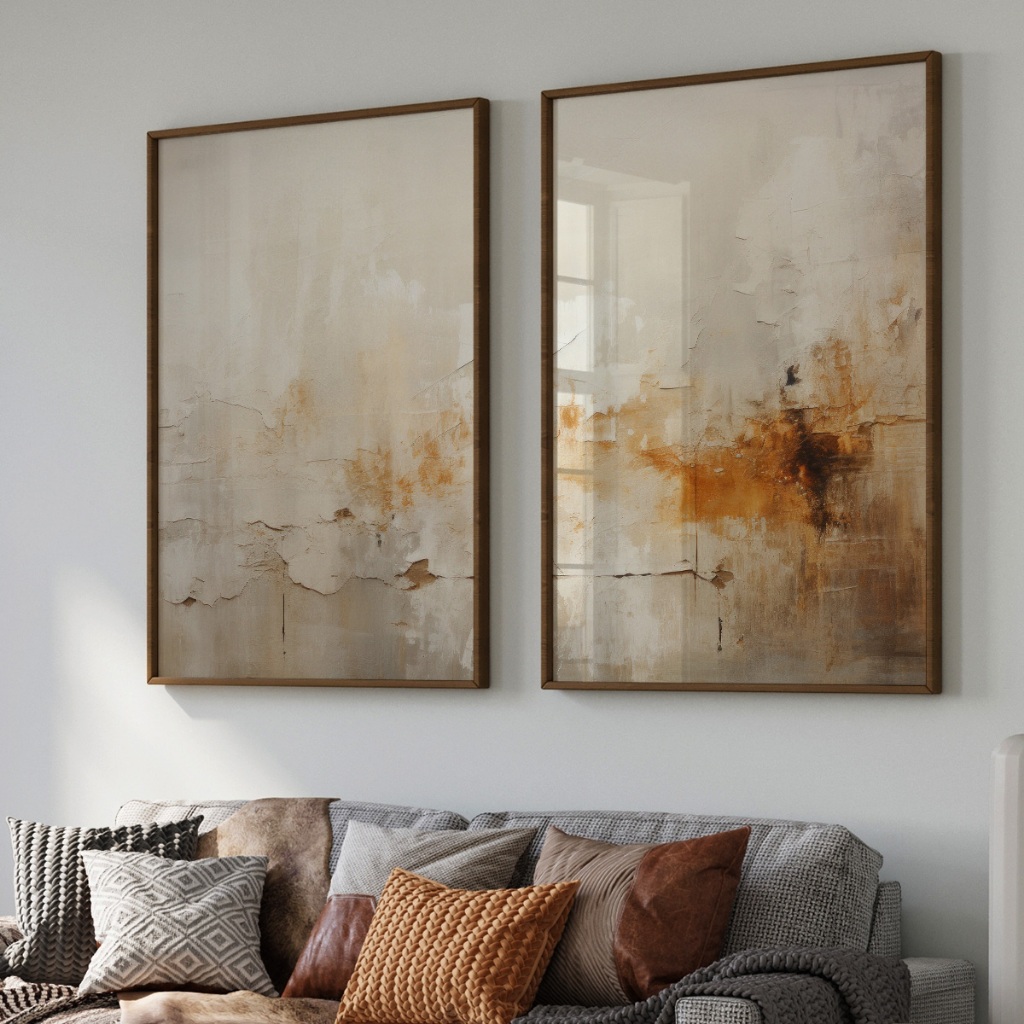 Quadro Decorativo Abstrato Reflexo do Outono 2 Telas Díptico Sala Quarto Escritório Decoração Quadro Decorativo Abstrato Reflexo do Outono 2 Telas Díptico Sala Quarto Escritório Decoração