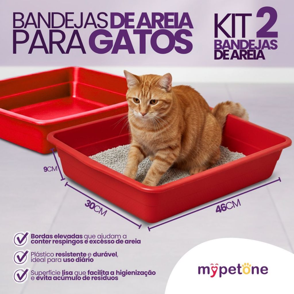 Kit com 2 Bandeja de Areia Higiênica Simples Vermelho para Gatos Kit com 2 Bandeja de Areia Higiênica Simples Vermelho para Gatos