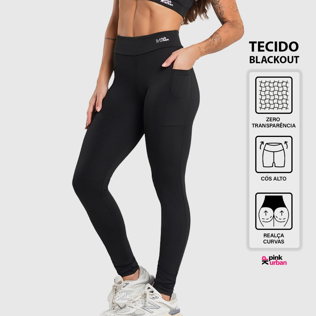 Calça Legging Fitness Feminino Bolso Cintura Alta Balance Blackout Zero Transparência Calça Legging Fitness Feminino Bolso Cintura Alta Balance Blackout Zero Transparência