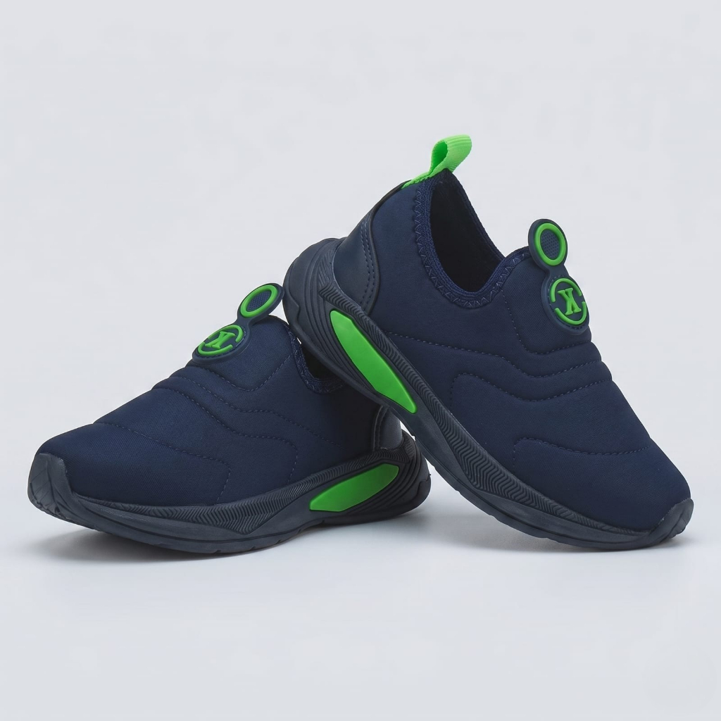 Kidstep Tenis Escolar Infantil Calce Fácil K Masculino Bordado Marinho com Verde Kidstep Tenis Escolar Infantil Calce Fácil K Masculino Bordado Marinho com Verde