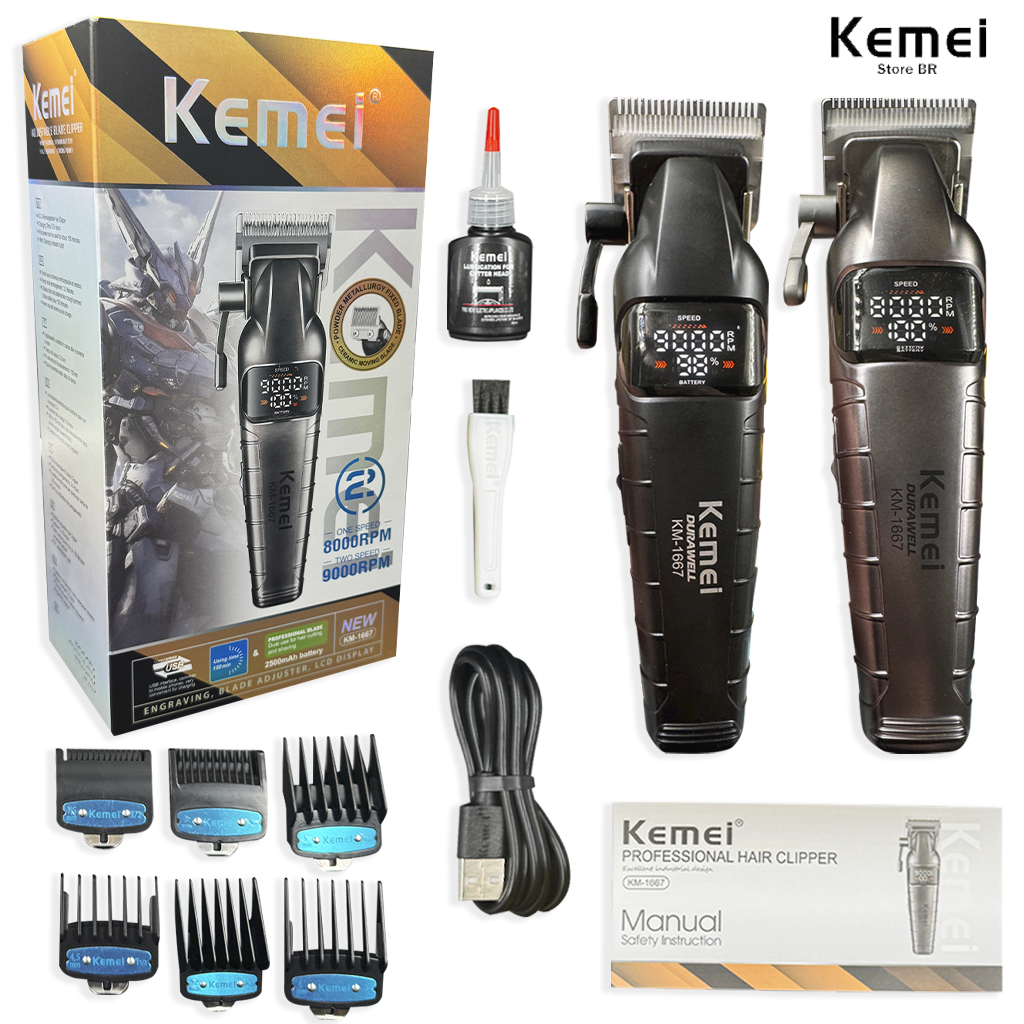Kemei 1667 Máquina De Cortar Cabelo Profissional 9000RPM Aparador De Elétrico Sem Fio Corte 10W Kemei 1667 Máquina De Cortar Cabelo Profissional 9000RPM Aparador De Elétrico Sem Fio Corte 10W